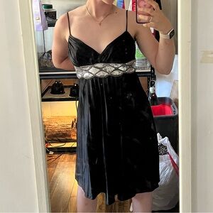 Black Satin Sequined Spaghetti strap 90’s mini dress